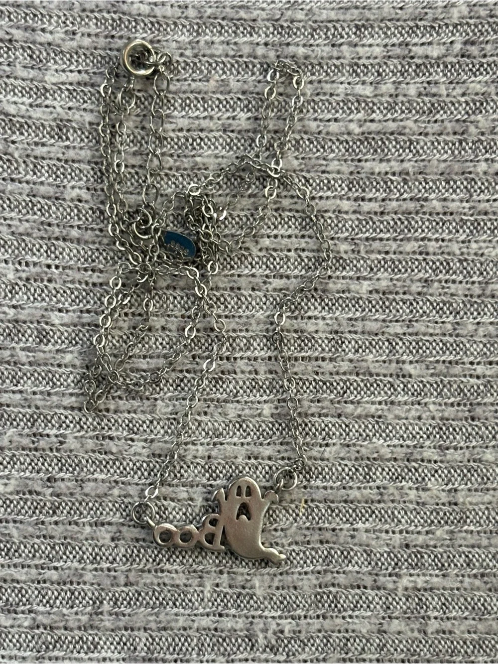 Halloween theme 925 marked silver ghost & “Boo” adjustable chain necklace